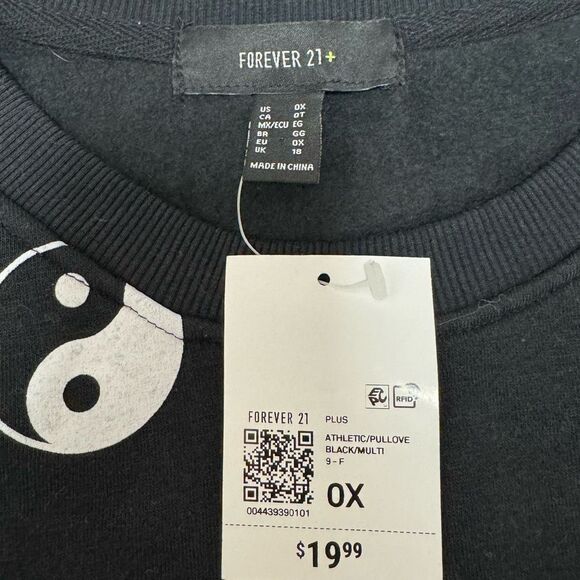 Forever 21 (0X/12/L) Black Yin-Yang Cropped Crewneck Sweatshirt Crop Top - Picture 9 of 11